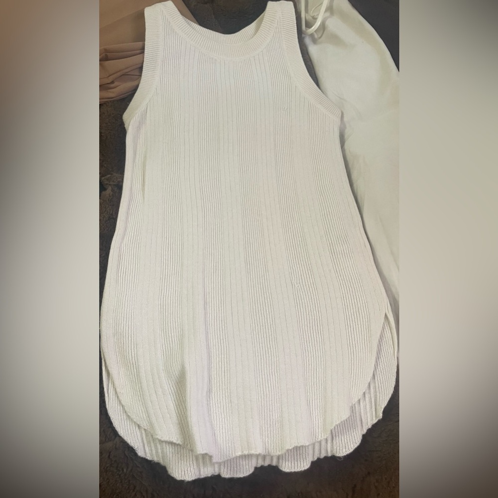 Moussy Cotton Cashmere Blend Women's White Ribbed Tank Top - Sleeveless Knit
